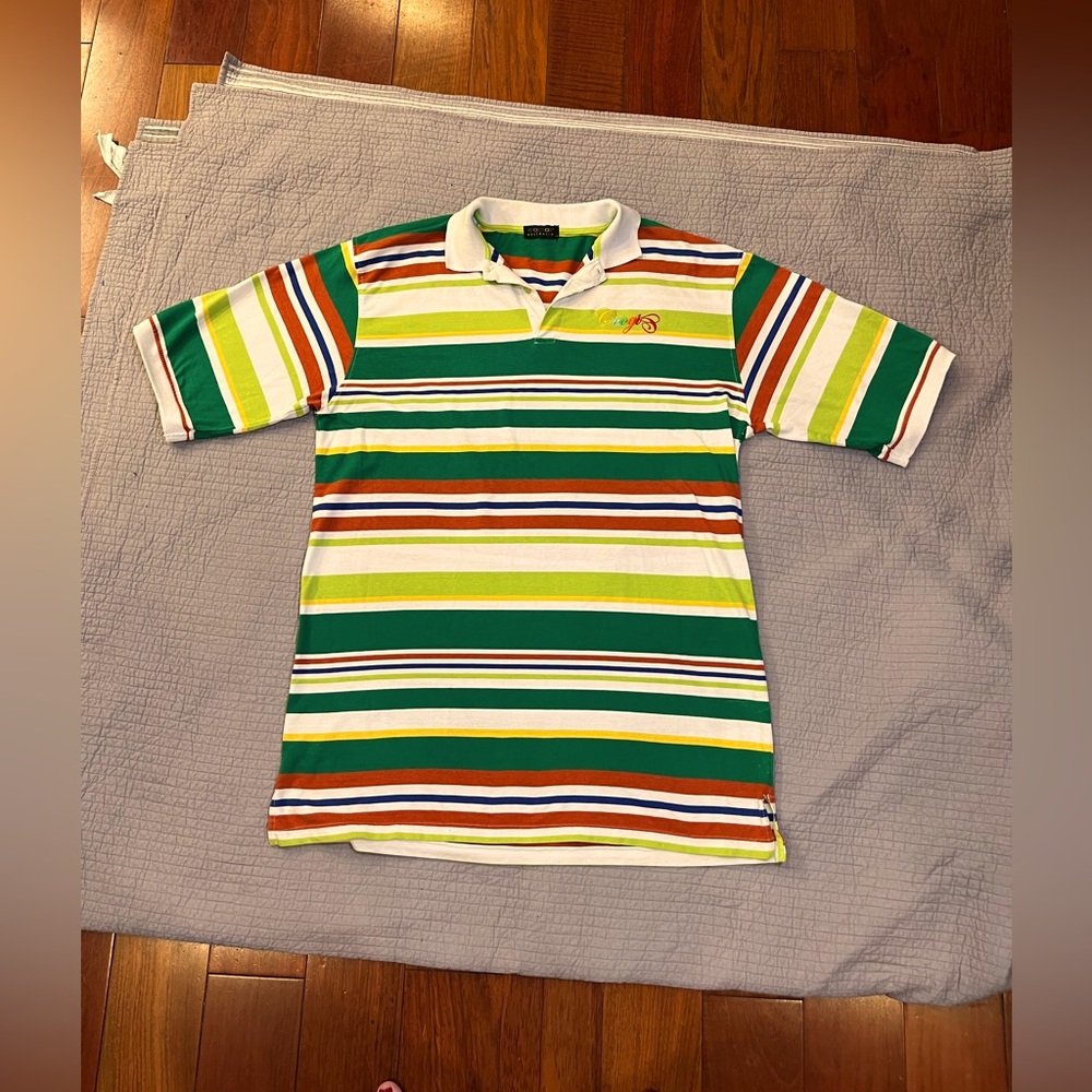 Intage COOGI Green and Orange Striped Polo Shirt sz 2XL